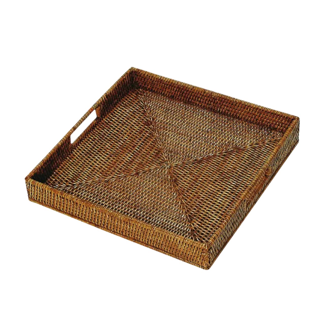 Square rattan tray with handles