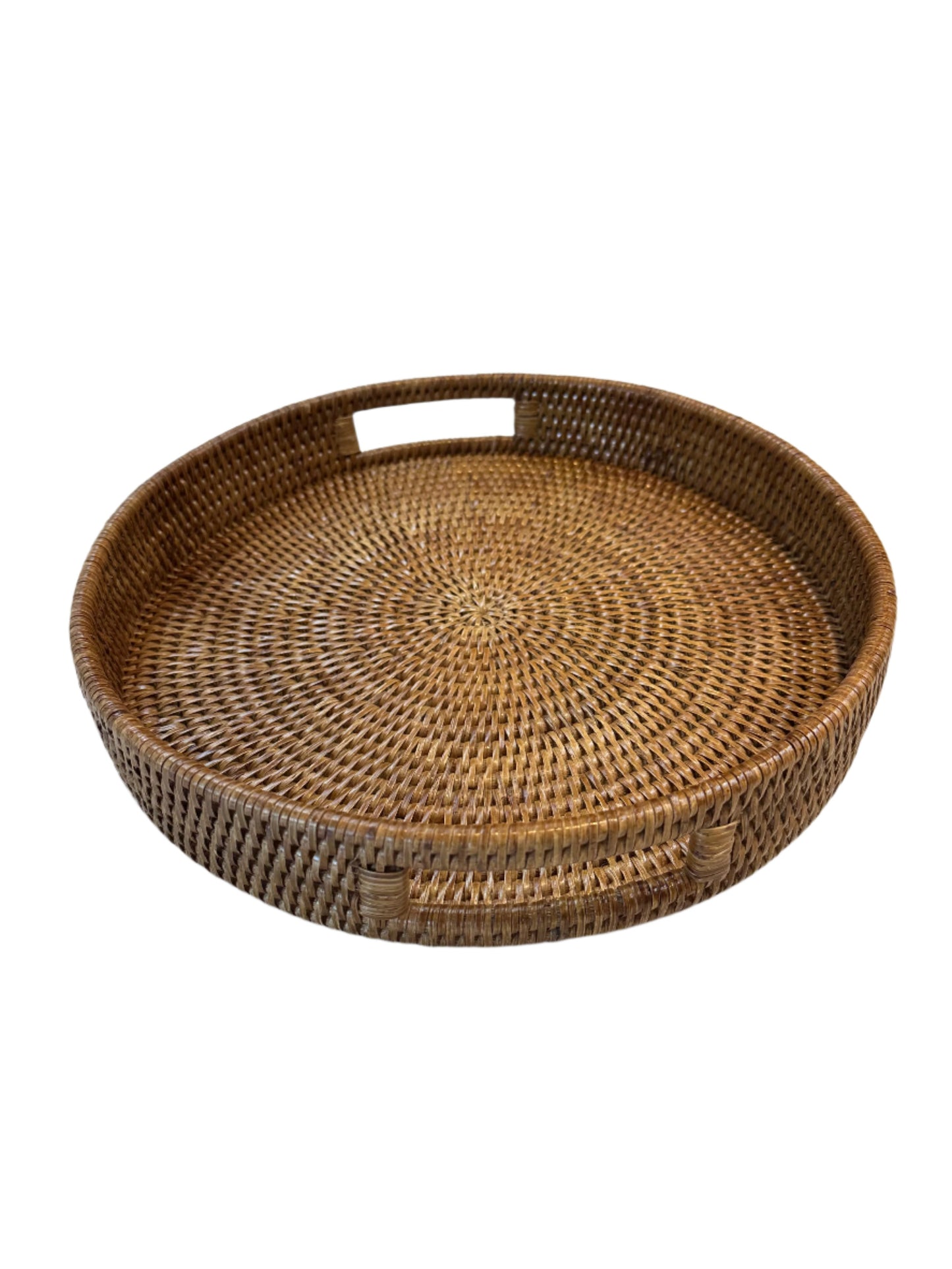 Round rattan tray with handles