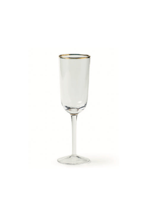 Decò set of 6 transparent champagne flutes with gold rim