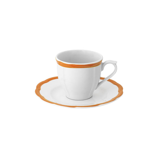 Set of 6 Petalo espresso cups and saucers with coloured rim available in 6 different colours