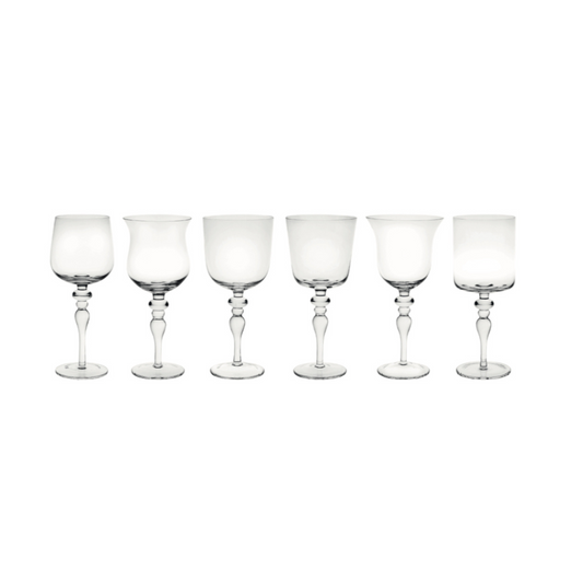 Diseguale set of 6 assorted ornate wine glasses